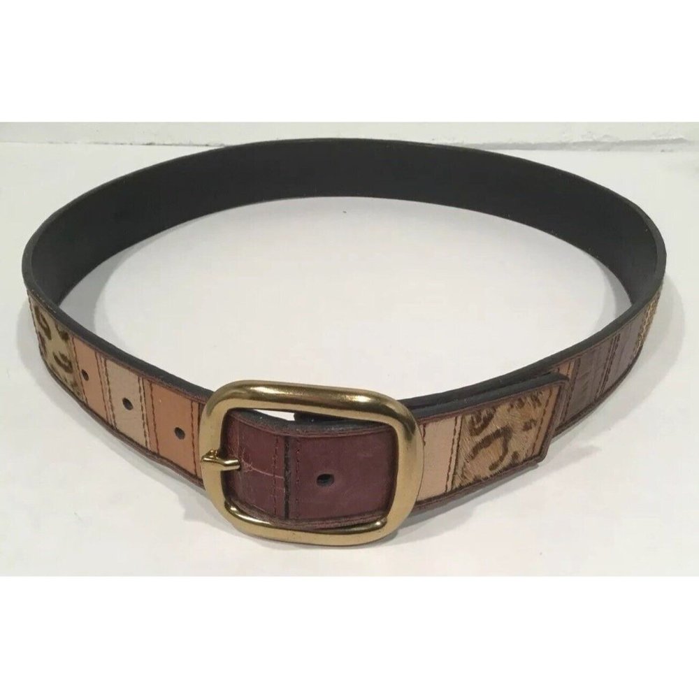 Fossil Leather Patchwork Belt Animal Leopard Gold Brass Small RARE BT3157200